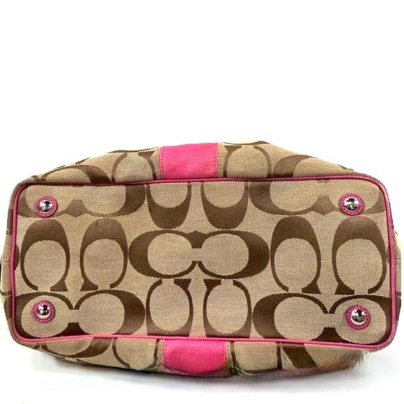 Coach Khaki and Pink Signature Jacquard Kiss-lock 3 Way Entry Shoulder Bag Purse - Picture 6 of 9
